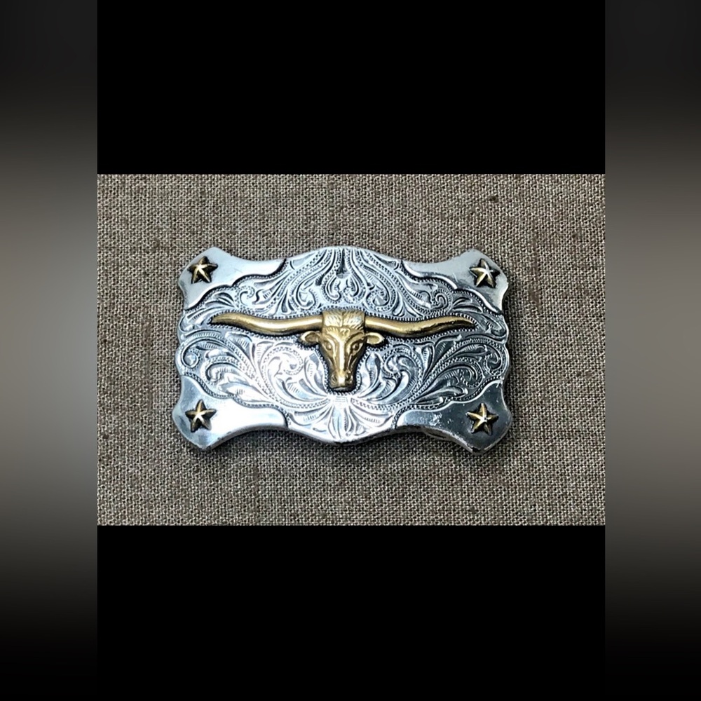Unbranded Texas Longhorn Silver & Gold Tone Belt Buckle Fits 1.25" Belt Unisex